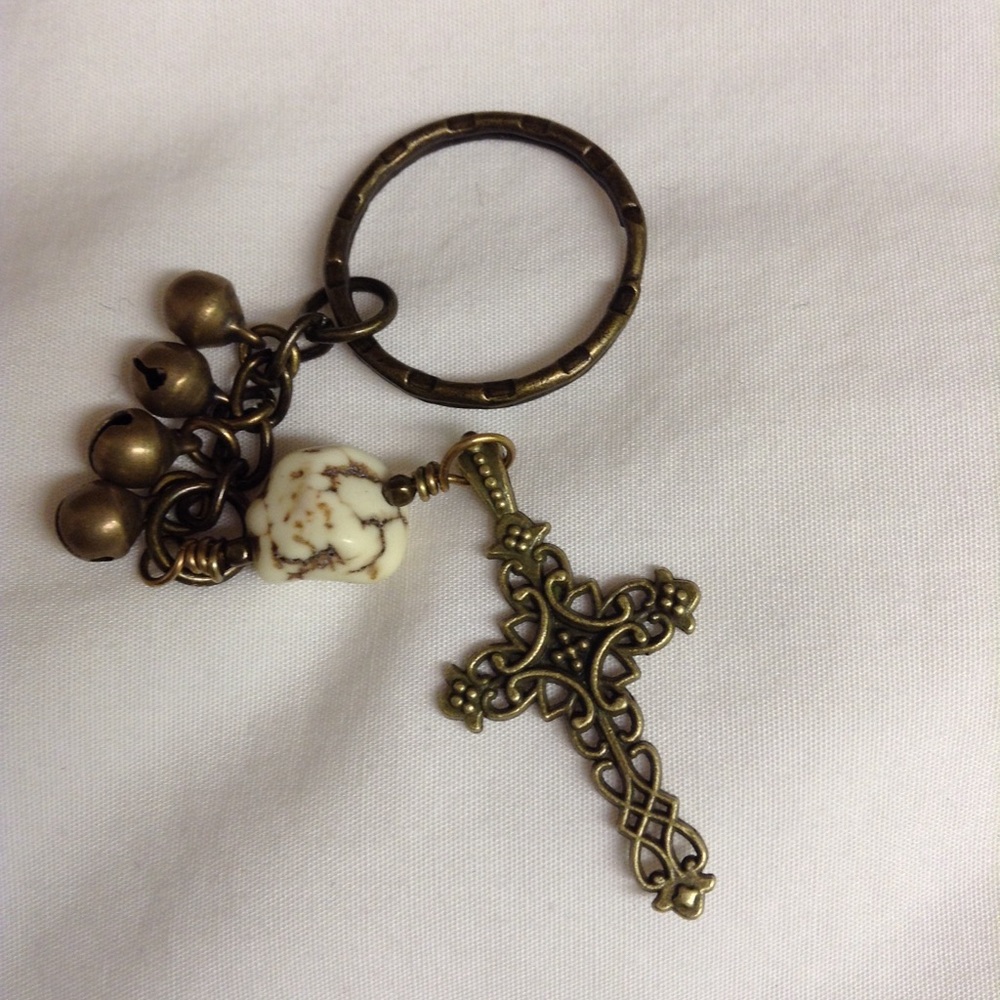 ✝Filigree Cross Keychain Turquoise Key Ring New💗